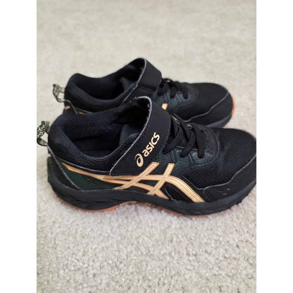 Asics Pre Venture 9 PS Kids Running Shoes Black Golden Orange Size K13